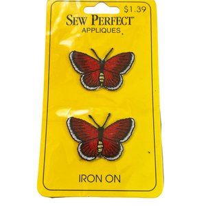 Sew Perfect Appliques 2 Red Butterflies Iron On NEW